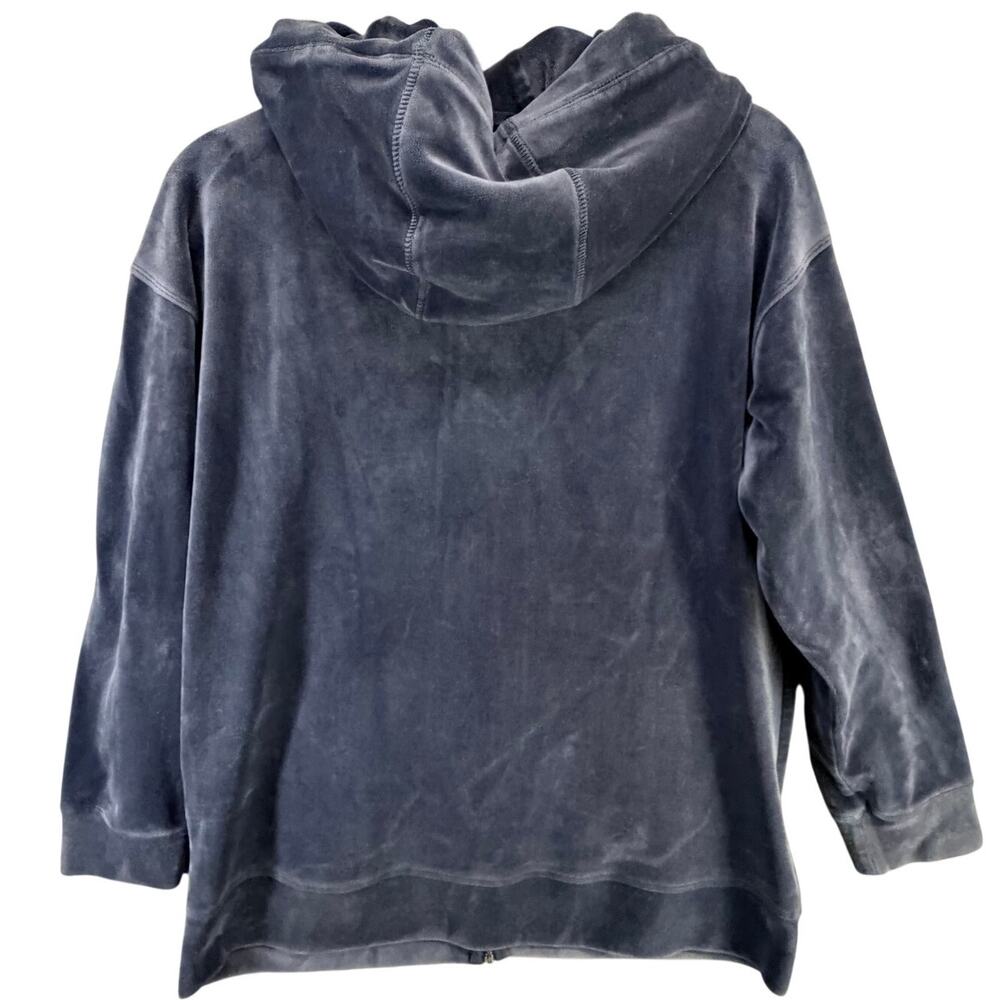 DKNY Sport Velour Hoodie Jacket Womens M Blue Velvet Full‎ Zip Logo Sporty Cozy - Picture 5 of 14